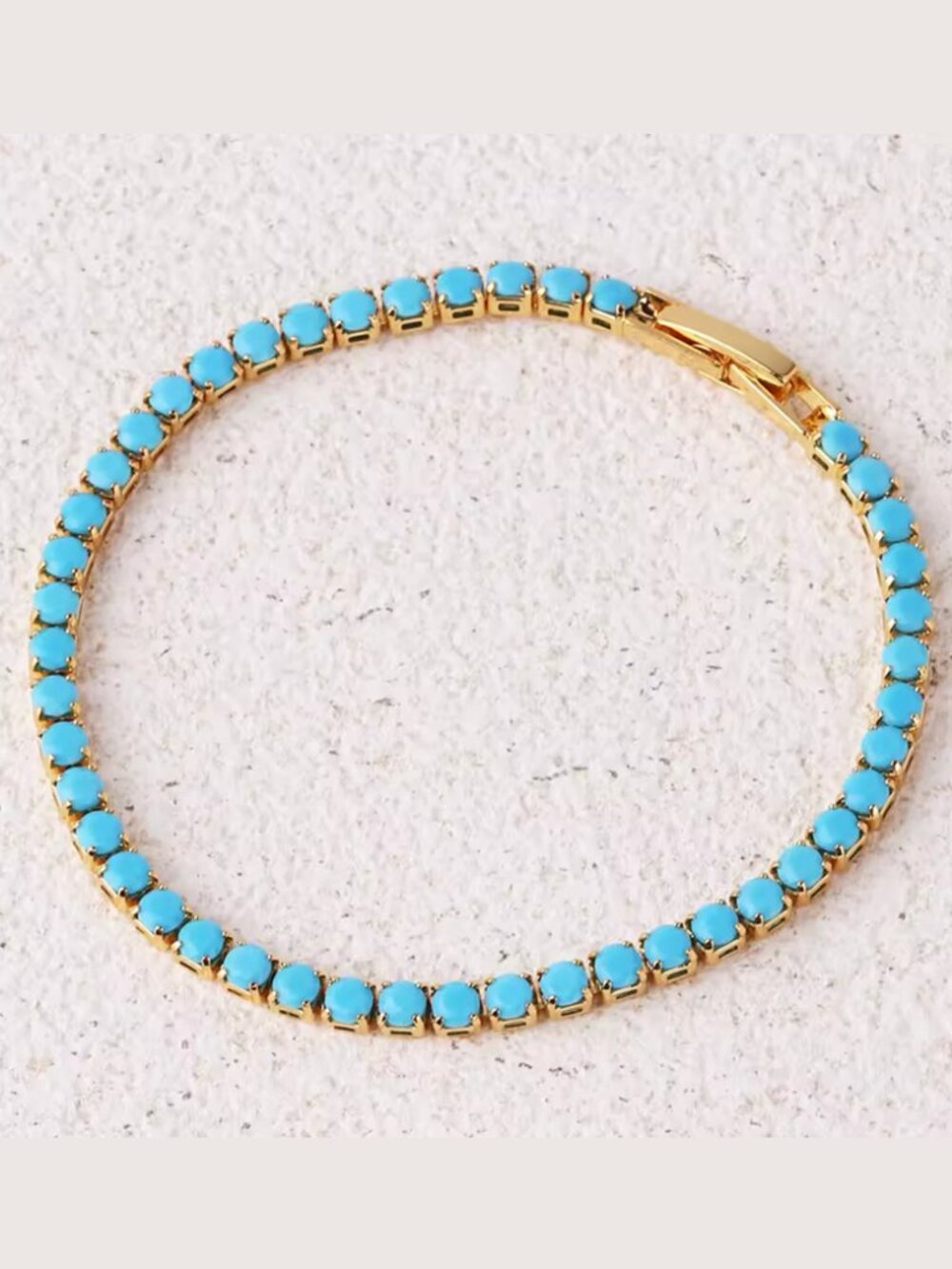 14K Gold Womens 7" Natural Turquoise Gemstone Tennis Bracelet 14K Silver Jewelry